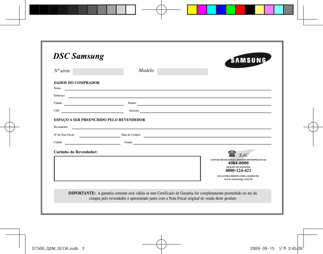 Samsung EC-ST500ZBPRVN, EC-ST510ZBPRE1, EC-ST500ZBPRIT, EC-ST500ZBASE1, EC-ST500ZBPSIT manual ST500QSMSEDA.indb 2009-09-15 오후 