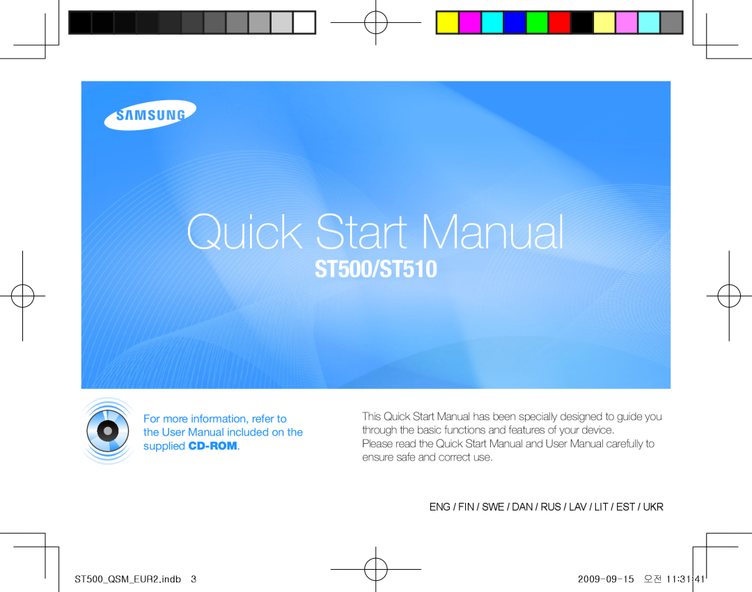 Samsung EC-ST500ZBPRIT, EC-ST510ZBPRE1, EC-ST500ZBASE1, EC-ST500ZBPSIT, EC-ST500ZBPSFR manual Quick Start Manual 