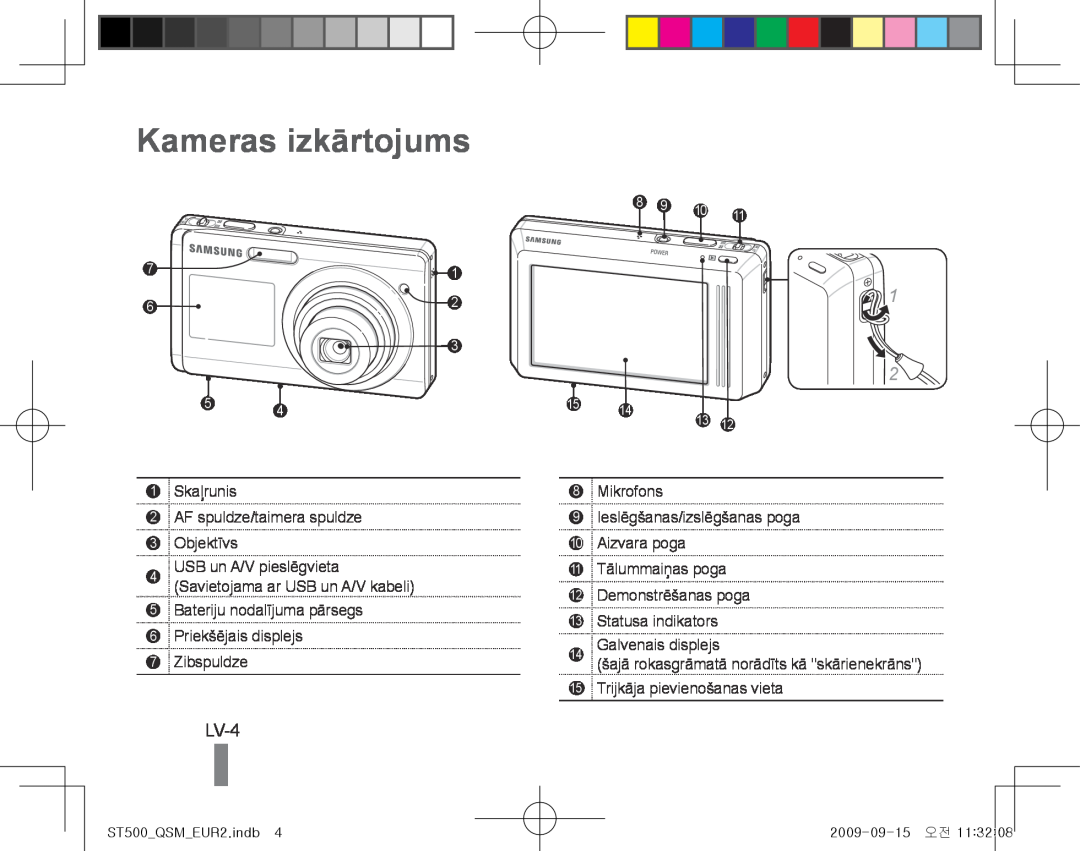 Samsung EC-ST500ZBAAFR, EC-ST510ZBPRE1, EC-ST500ZBPRIT, EC-ST500ZBASE1, EC-ST500ZBPSIT manual Kameras izkārtojums, LV-4 