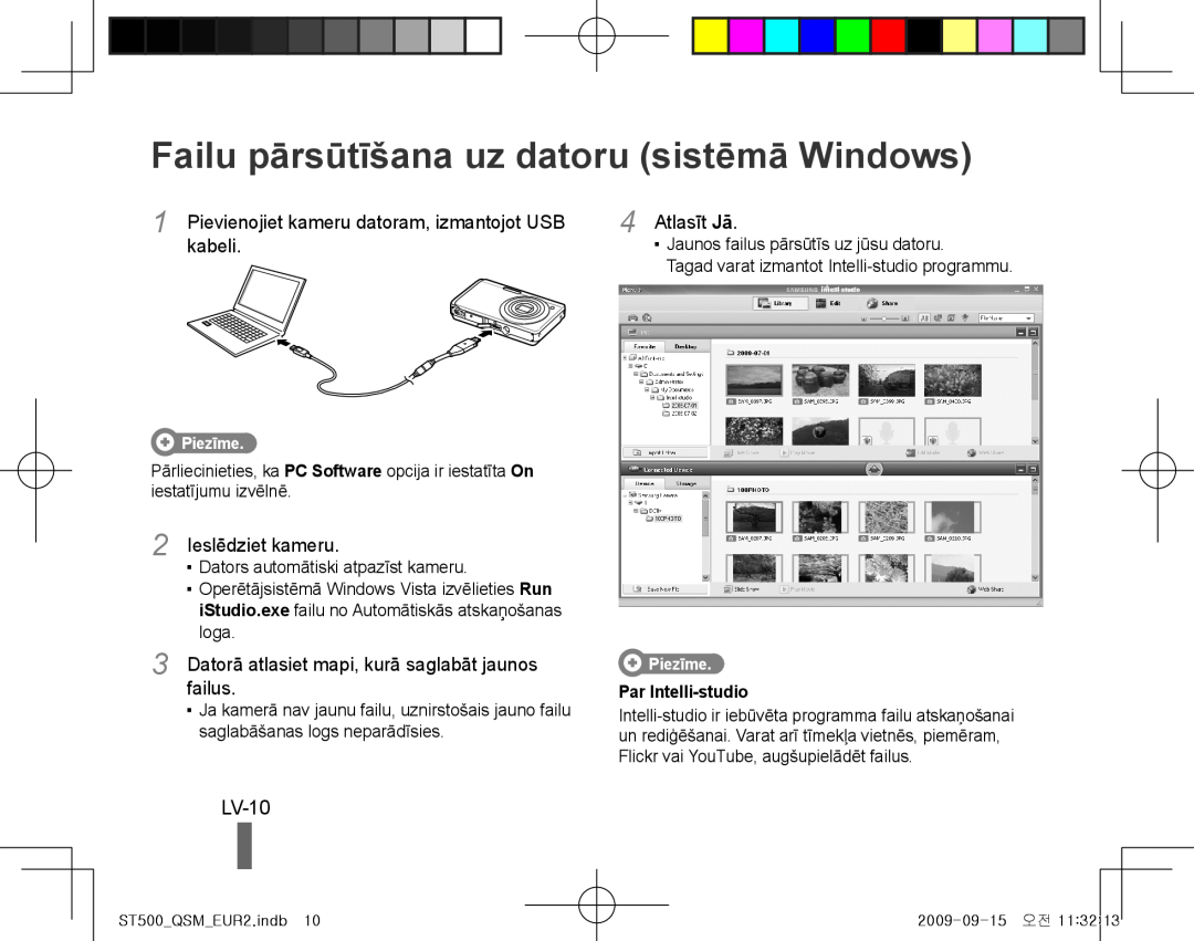 Samsung EC-ST500Z manual Failu pārsūtīšana uz datoru sistēmā Windows, LV-10, Atlasīt Jā, kabeli, Ieslēdziet kameru, Piezīme 