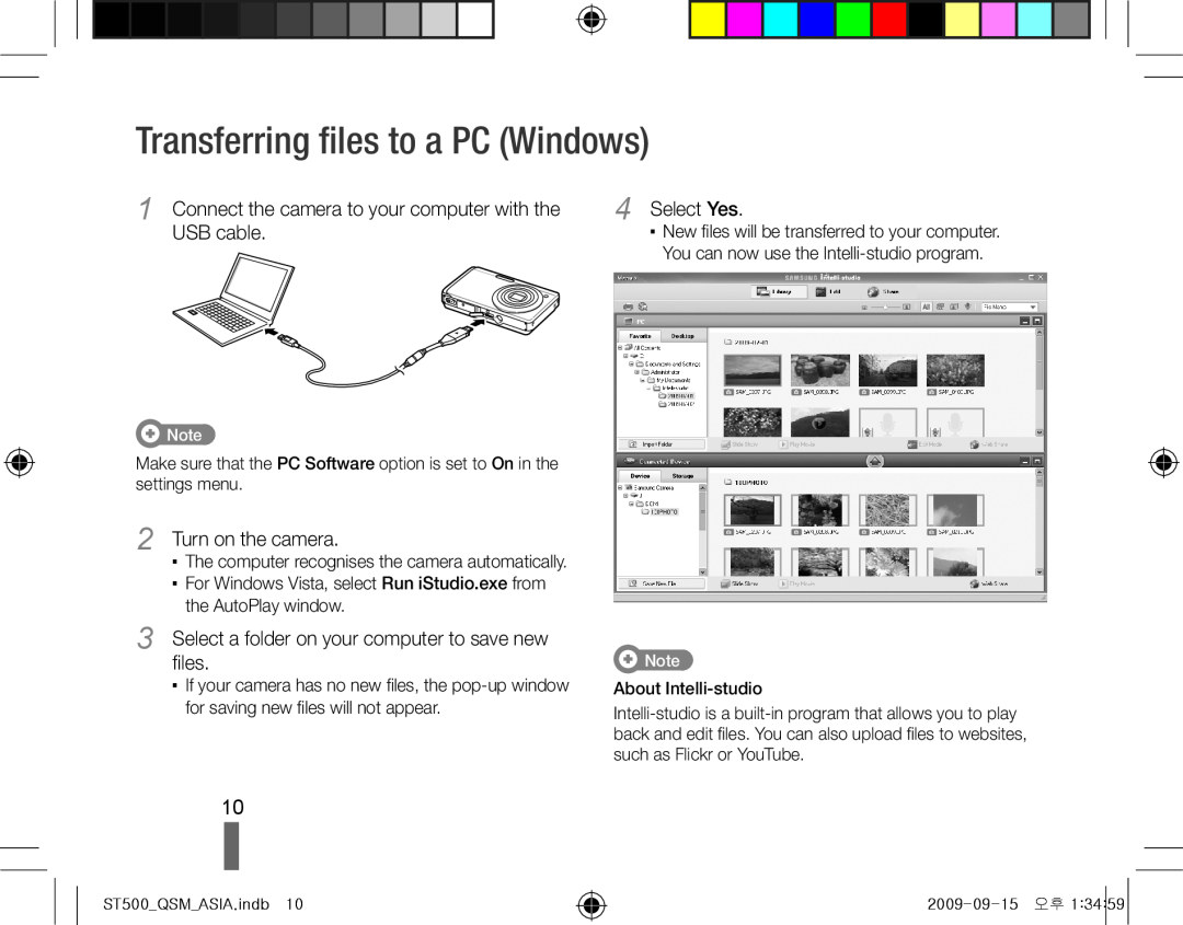 Samsung EC-ST500ZBPRFR manual Transferring files to a PC Windows, Connect the camera to your computer with the, Select Yes 