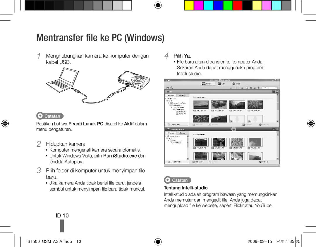 Samsung EC-ST500ZBPUAU Mentransfer file ke PC Windows, ID-10, Menghubungkan kamera ke komputer dengan kabel USB, Pilih Ya 