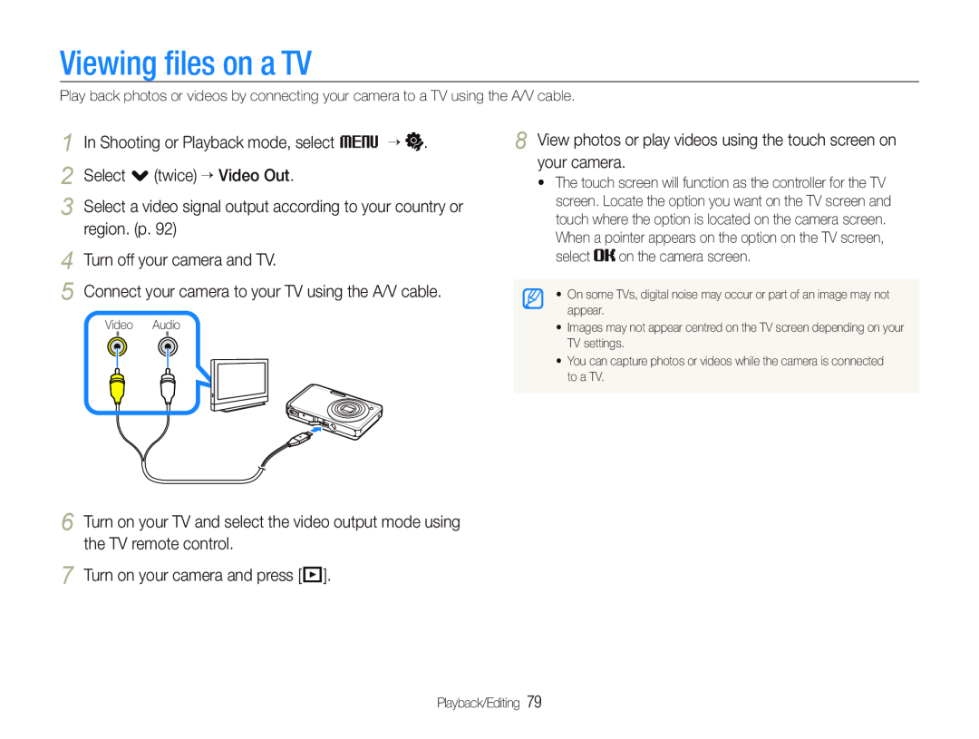 Samsung EC-ST500ZBPUE3, EC-ST510ZBPRE1, EC-ST500ZBPRIT, EC-ST500ZBASE1 Viewing ﬁles on a TV, select on the camera screen 