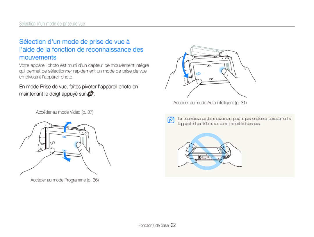 Samsung EC-ST500ZBPRFR, EC-ST510ZBPRE1, EC-ST500ZBPRIT, EC-ST500ZBASE1, EC-ST500ZBPSIT Sélection dun mode de prise de vue 