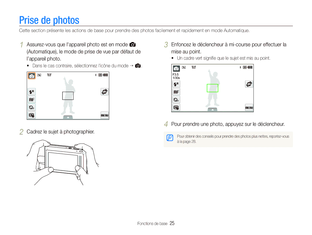 Samsung EC-ST510ZBPRE1, EC-ST500ZBPRIT, EC-ST500ZBASE1 Prise de photos, Pour prendre une photo, appuyez sur le déclencheur 