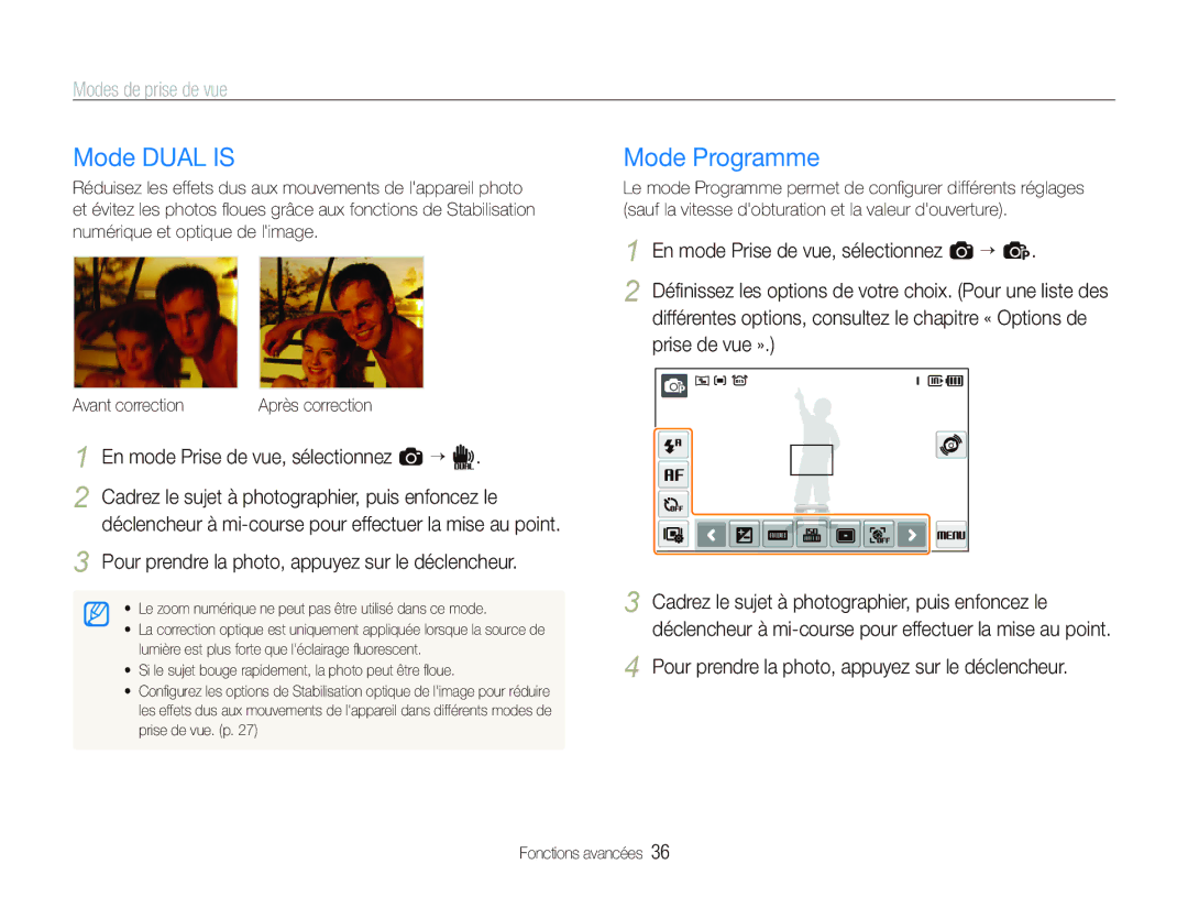 Samsung EC-ST500ZBPRAU, EC-ST510ZBPRE1 manual Mode Dual is, Mode Programme, En mode Prise de vue, sélectionnez a ““d 