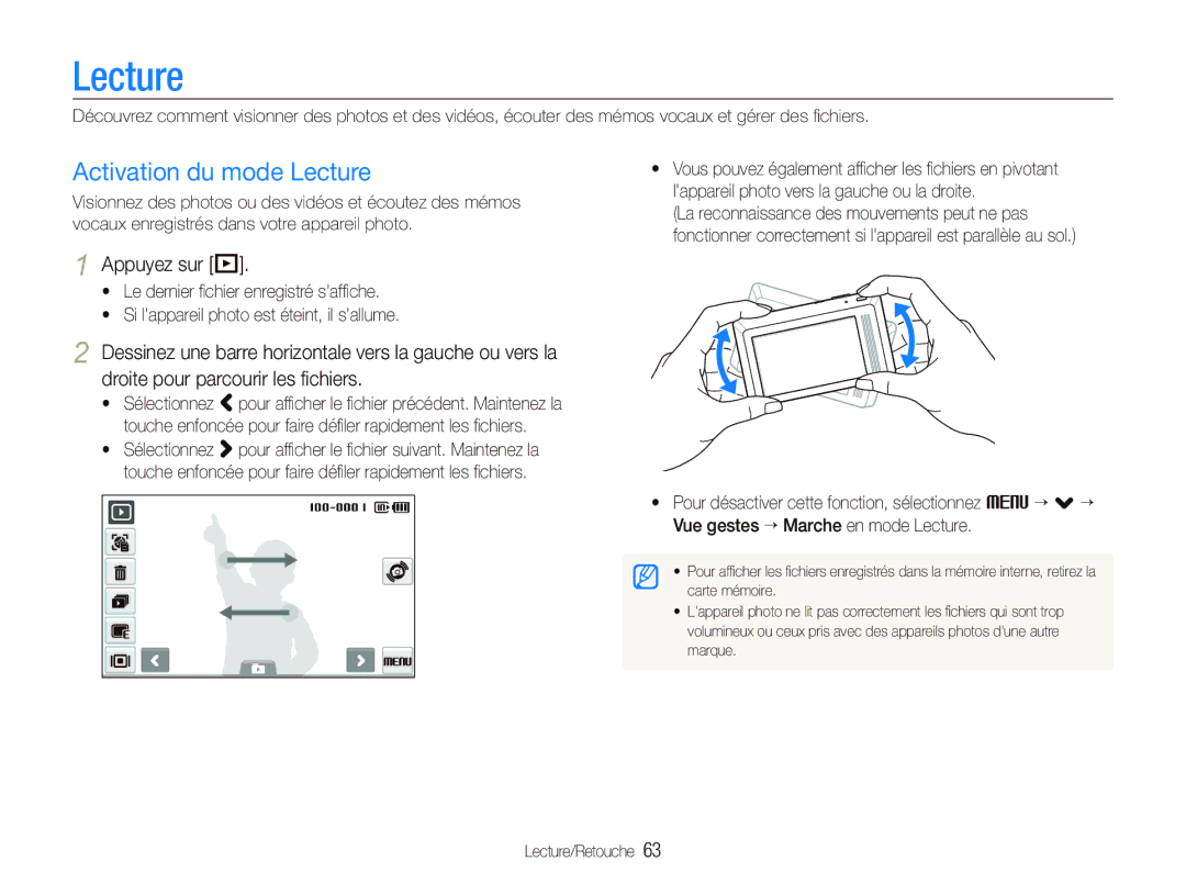 Samsung EC-ST510ZBPSE1, EC-ST510ZBPRE1, EC-ST500ZBPRIT manual Activation du mode Lecture, Appuyez sur P, Lecture/Retouche 