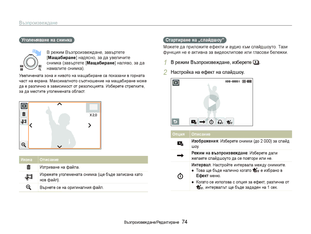 Samsung EC-ST5500BPBE3, EC-ST5500BDBVN manual Уголемяване на снимка, Стартиране на „слайдшоу, Ефект меню 