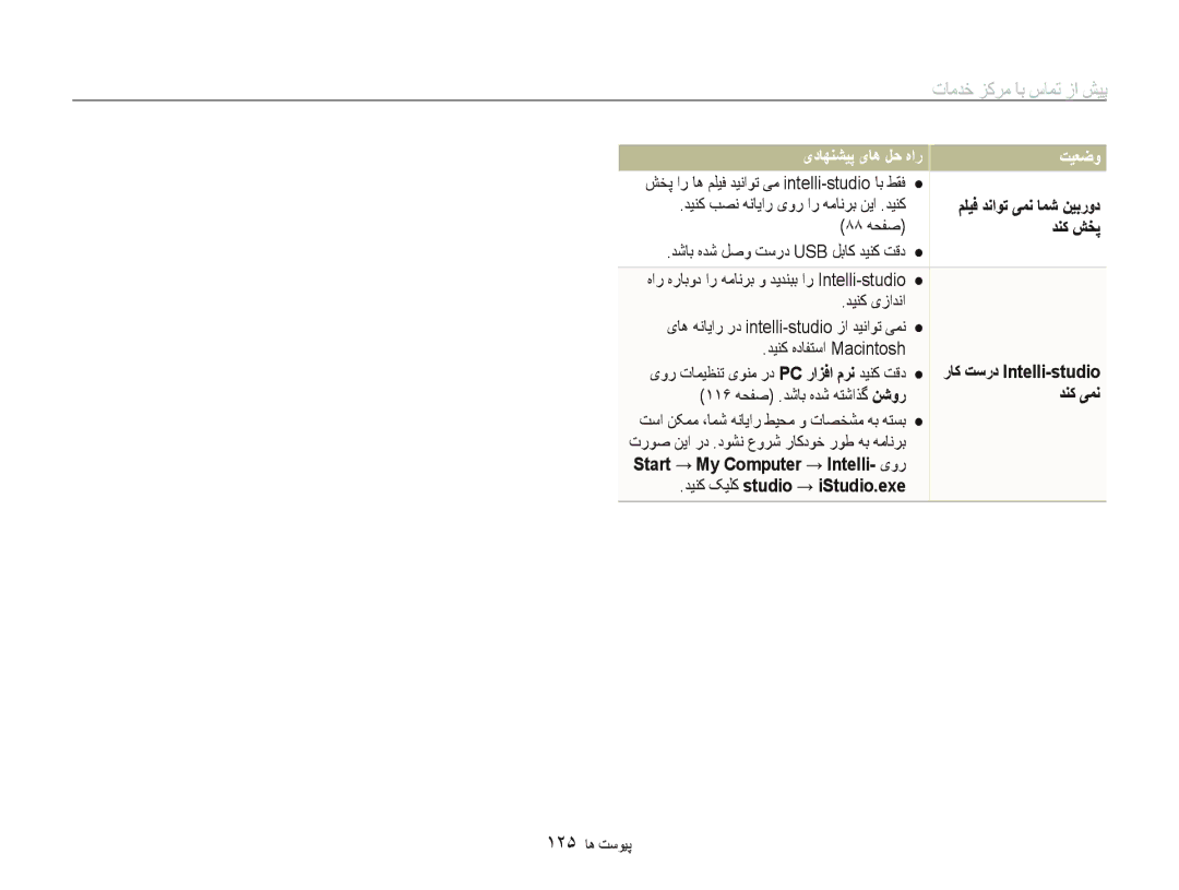 Samsung EC-ST5500BPOSA manual ﻢﻠﻴﻓ ﺪﻧﺍﻮﺗ ﯽﻤﻧ ﺎﻤﺷ ﻦﻴﺑﺭﻭﺩ, ٨٨ ﻪﺤﻔﺻ, ﺪﻨﮐ ﺶﺨﭘ, ﺪﻴﻨﮐ ﮏﻴﻠﮐ studio → iStudio.exe, ١٢۵ ﺎﻫ ﺖﺳﻮﻴﭘ 