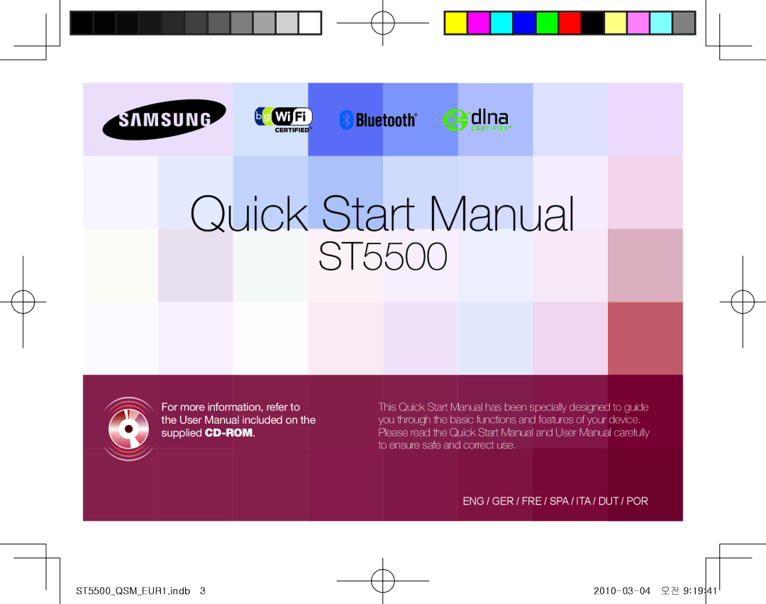 Samsung EC-ST5500BPOIT, EC-ST5500BPBE1, EC-ST5500BPBIT, EC-ST5500BPAIT, EC-ST5500BPBSA manual Quick Start Manual 