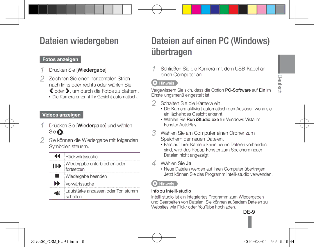 Samsung EC-ST5500BPOIL, EC-ST5500BPBE1, EC-ST5500BPOIT, EC-ST5500BPBIT Dateien wiedergeben, Fotos anzeigen, Videos anzeigen 