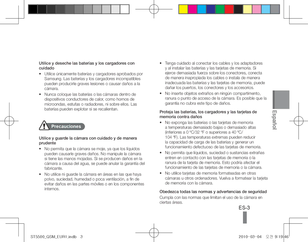 Samsung EC-ST5500BPBE2, EC-ST5500BPBE1, EC-ST5500BPOIT, EC-ST5500BPBIT, EC-ST5500BPAIT, EC-ST5500BPBSA manual ES-3, Precauciones 