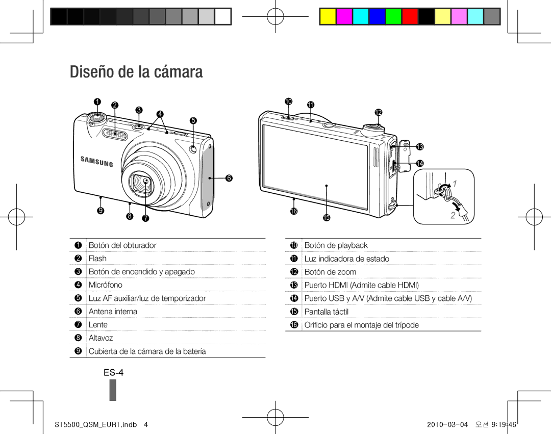 Samsung EC-ST5500BPOE1, EC-ST5500BPBE1, EC-ST5500BPOIT, EC-ST5500BPBIT, EC-ST5500BPAIT manual Diseño de la cámara, ES-4 