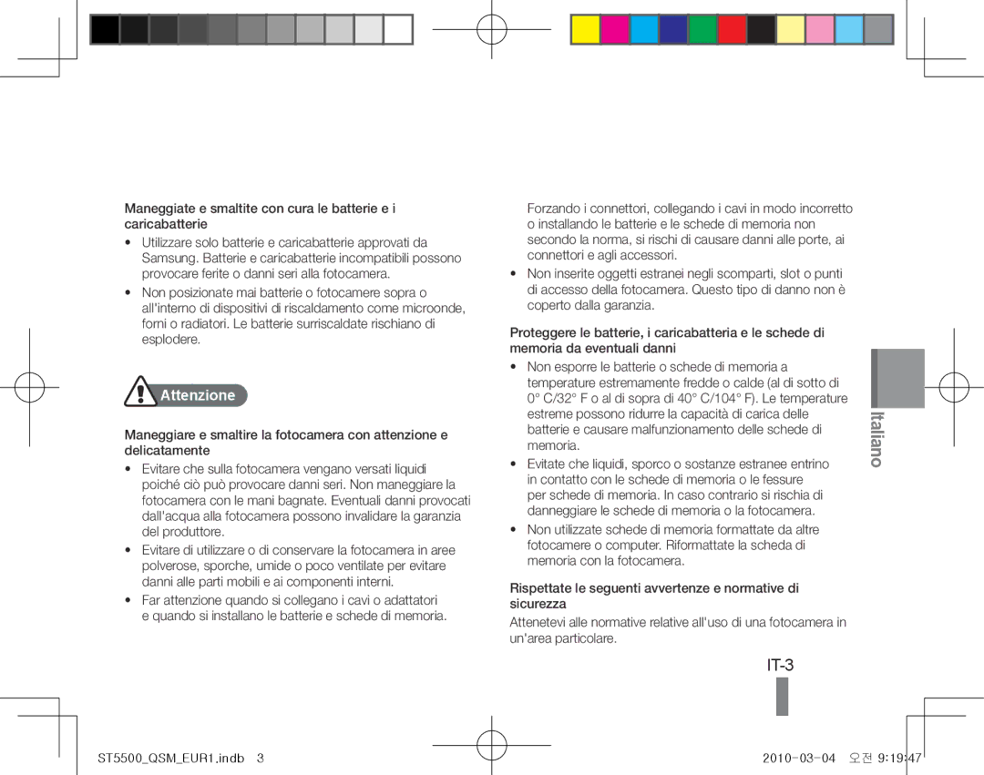 Samsung EC-ST5500BPAIT, EC-ST5500BPBE1, EC-ST5500BPOIT, EC-ST5500BPBIT, EC-ST5500BPBSA, EC-ST5500BPBIL manual IT-3, Attenzione 