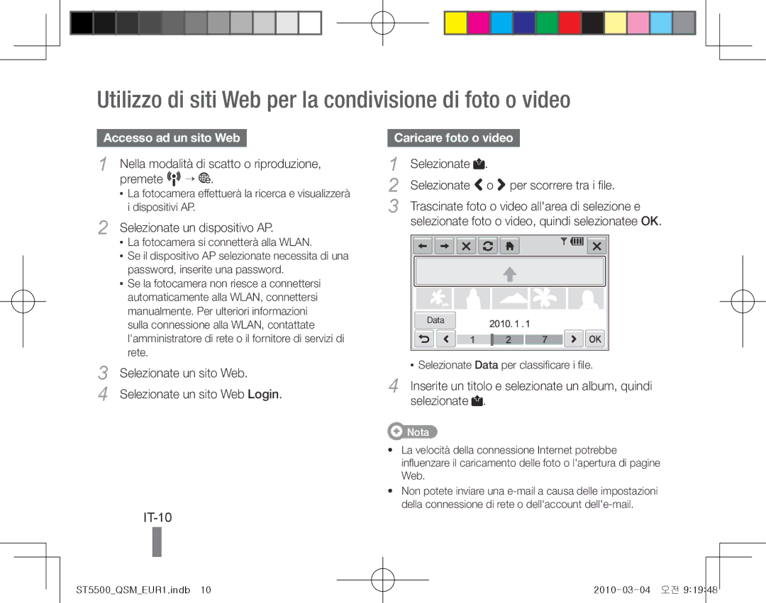 Samsung EC-ST5500BPBE3 manual Utilizzo di siti Web per la condivisione di foto o video, IT-10, Accesso ad un sito Web 