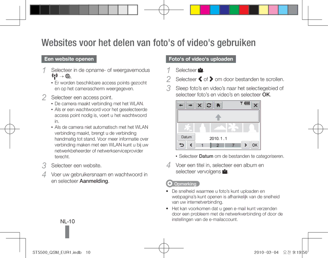 Samsung EC-ST5500BPBE1, EC-ST5500BPOIT Websites voor het delen van fotos of videos gebruiken, NL-10, Een website openen 