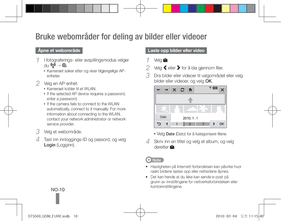 Samsung EC-ST5500BPBE1, EC-ST5500BPOIT manual Bruke webområder for deling av bilder eller videoer, NO-10, Åpne et webområde 