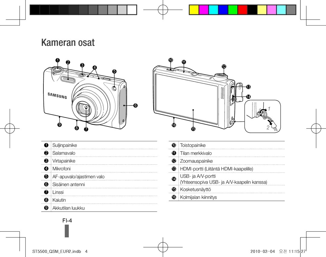 Samsung EC-ST5500BPOE1, EC-ST5500BPBE1, EC-ST5500BPOIT, EC-ST5500BPBIT, EC-ST5500BPAIT, EC-ST5500BPBSA manual Kameran osat, FI-4 