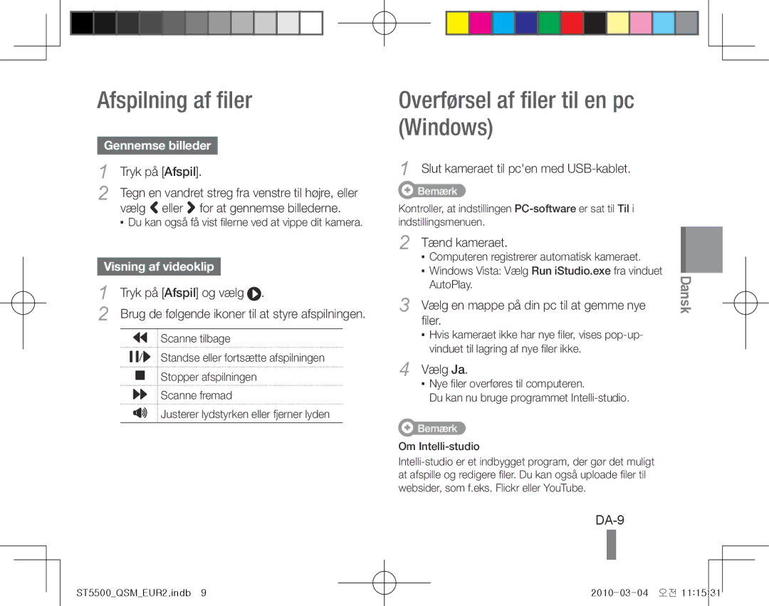 Samsung EC-ST5500BPOIL, EC-ST5500BPBE1 Afspilning af filer, Overførsel af filer til en pc Windows, DA-9, Gennemse billeder 