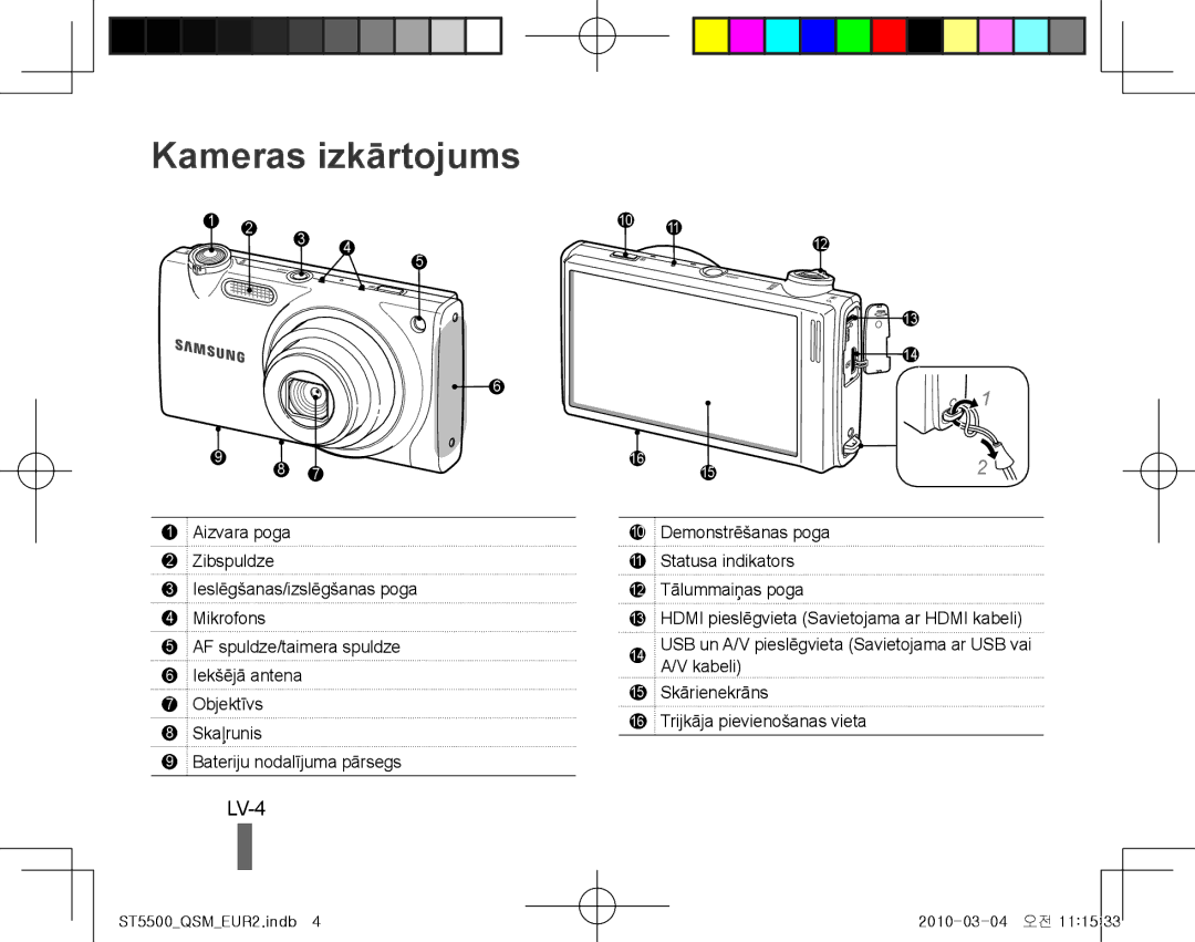 Samsung EC-ST5500BPOE1, EC-ST5500BPBE1, EC-ST5500BPOIT, EC-ST5500BPBIT, EC-ST5500BPAIT manual Kameras izkārtojums, LV-4 