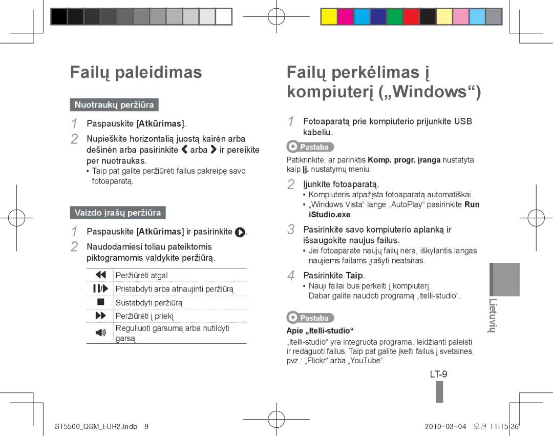 Samsung EC-ST5500DPBAS, EC-ST5500BPBE1 Failų paleidimas, Failų perkėlimas į kompiuterį „Windows, LT-9, Nuotraukų peržiūra 