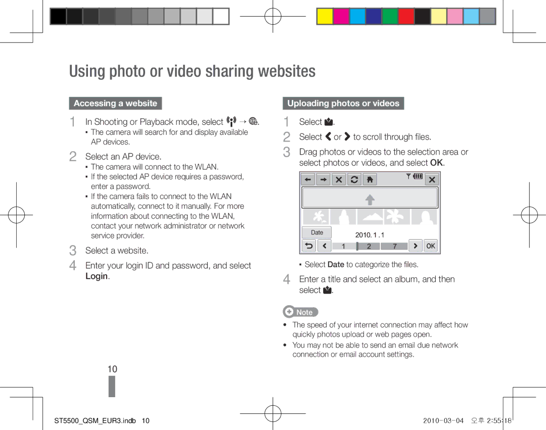 Samsung EC-ST5500BPBE3 manual Using photo or video sharing websites, Accessing a websiteUploading photos or videos 