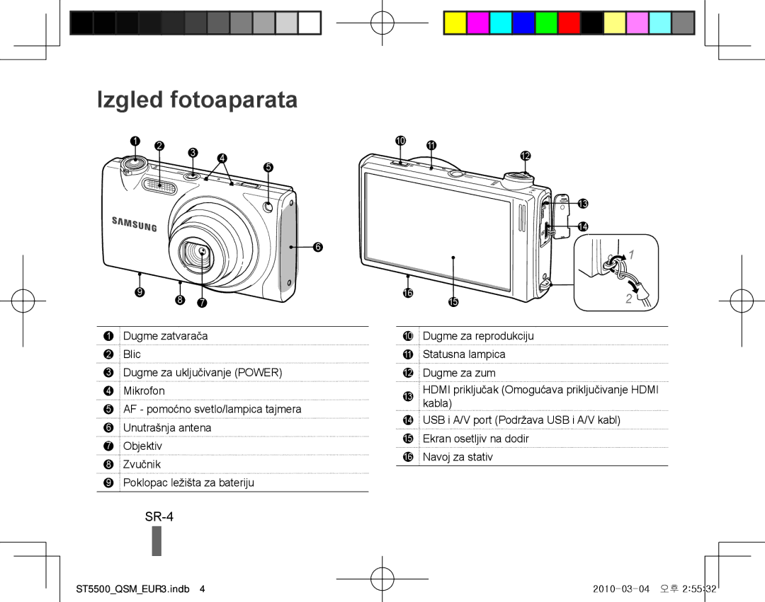 Samsung EC-ST5500BPOE1, EC-ST5500BPBE1, EC-ST5500BPOIT, EC-ST5500BPBIT, EC-ST5500BPAIT manual Izgled fotoaparata, SR-4 