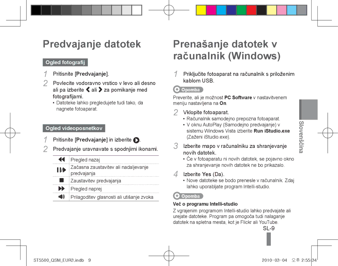 Samsung EC-ST5500DPBAS manual Predvajanje datotek, Prenašanje datotek v računalnik Windows, SL-9, Ogled fotografij 