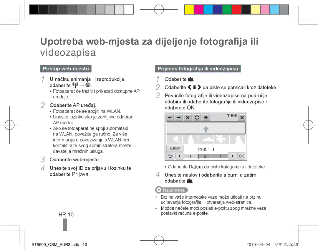 Samsung EC-ST5500BPBE1, EC-ST5500BPOIT, EC-ST5500BPBIT manual HR-10, Pristup web-mjestu, Prijenos fotografija ili videozapisa 