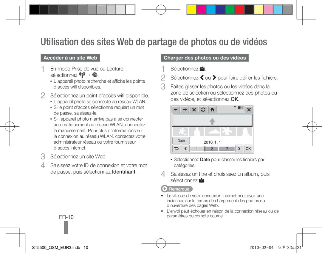 Samsung EC-ST5500BPBE3 manual Utilisation des sites Web de partage de photos ou de vidéos, FR-10, Accéder à un site Web 