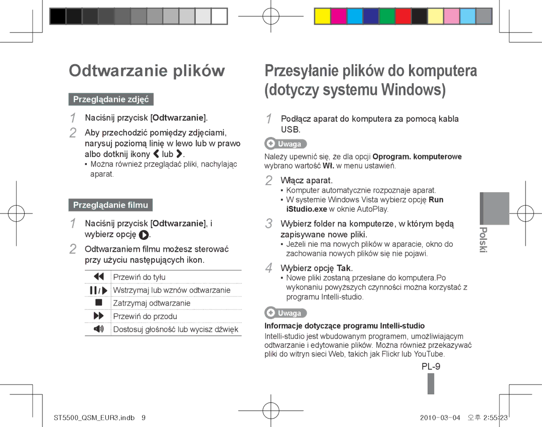 Samsung EC-ST5500DPBAS, EC-ST5500BPBE1, EC-ST5500BPOIT Odtwarzanie plików, PL-9, Przeglądanie zdjęć, Przeglądanie filmu 