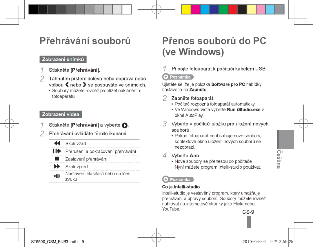 Samsung EC-ST5500BPOIL, EC-ST5500BPBE1 manual Přehrávání souborů, Zobrazení snímků, Stiskněte Přehrávání, Zobrazení videa 