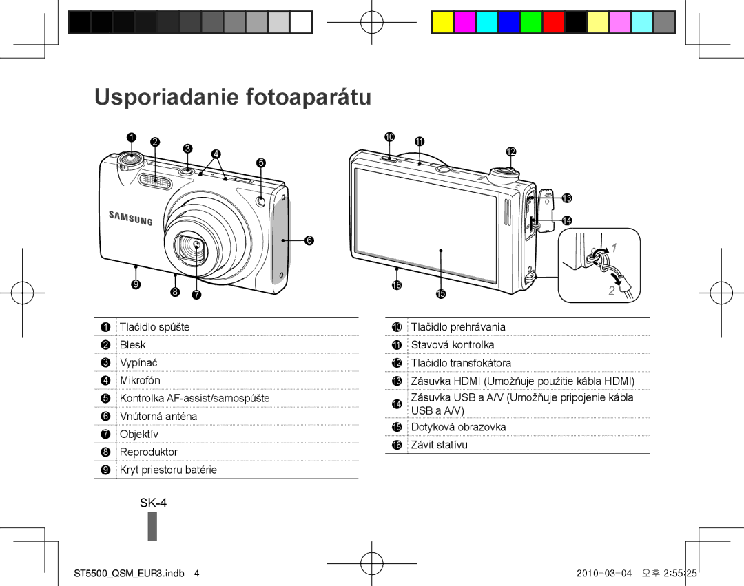 Samsung EC-ST5500BPBSA, EC-ST5500BPBE1, EC-ST5500BPOIT, EC-ST5500BPBIT, EC-ST5500BPAIT manual Usporiadanie fotoaparátu, SK-4 