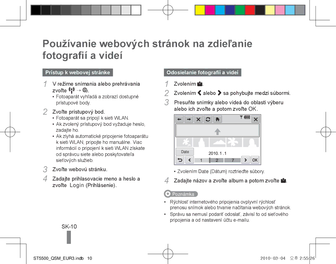 Samsung EC-ST5500BPBE3 manual Používanie webových stránok na zdieľanie fotografií a videí, SK-10, Prístup k webovej stránke 