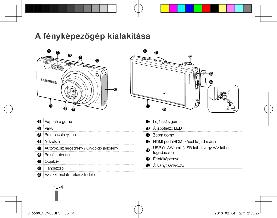 Samsung EC-ST5500BPOE1, EC-ST5500BPBE1, EC-ST5500BPOIT, EC-ST5500BPBIT, EC-ST5500BPAIT manual Fényképezőgép kialakítása, HU-4 