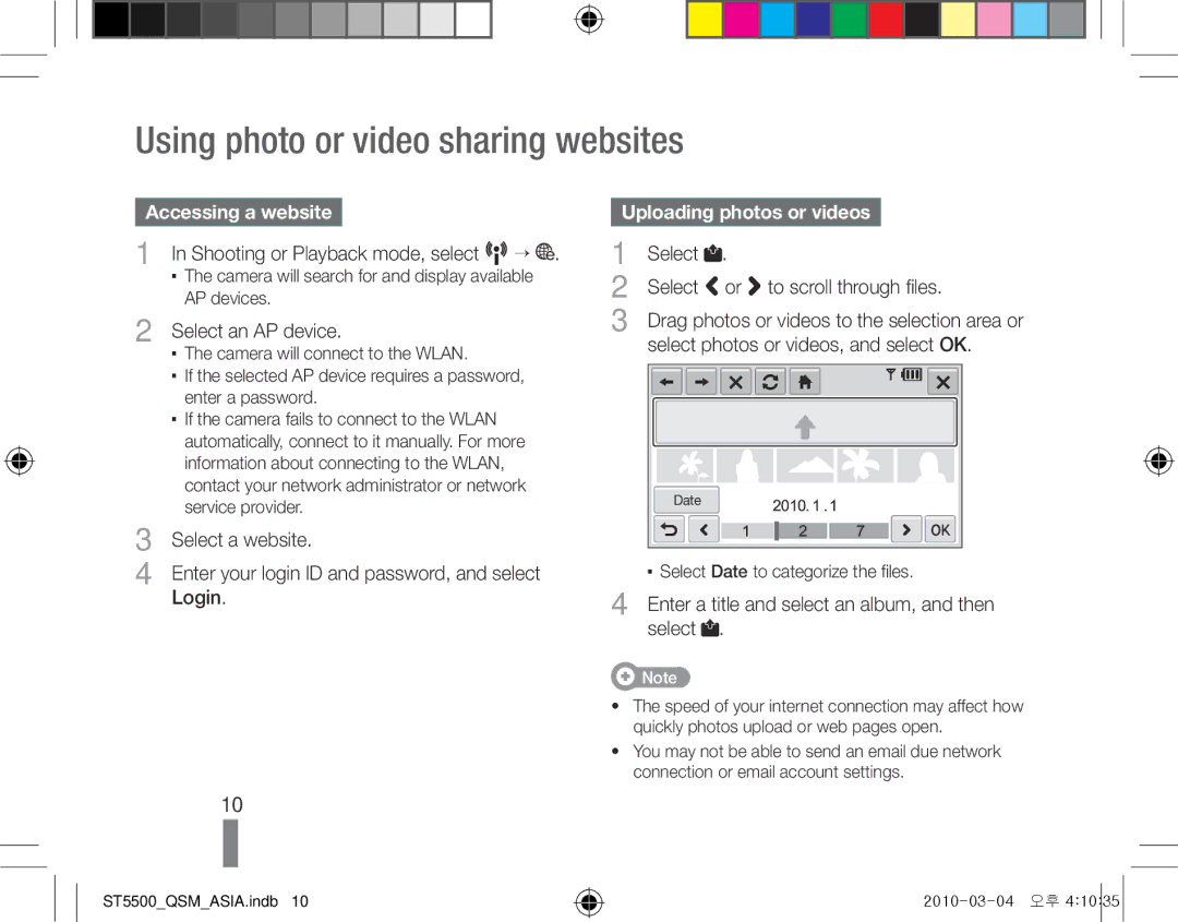 Samsung EC-ST5500BPBE3 manual Using photo or video sharing websites, Accessing a websiteUploading photos or videos 