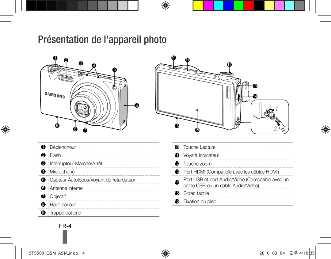 Samsung EC-ST5500BPOE1, EC-ST5500BPBE1, EC-ST5500BPOIT, EC-ST5500BPBIT, EC-ST5500BPAIT Présentation de lappareil photo, FR-4 