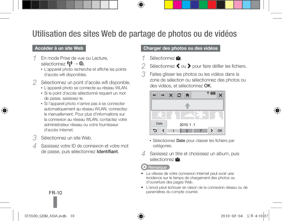 Samsung EC-ST5500BPBE1 manual Utilisation des sites Web de partage de photos ou de vidéos, FR-10, Accéder à un site Web 