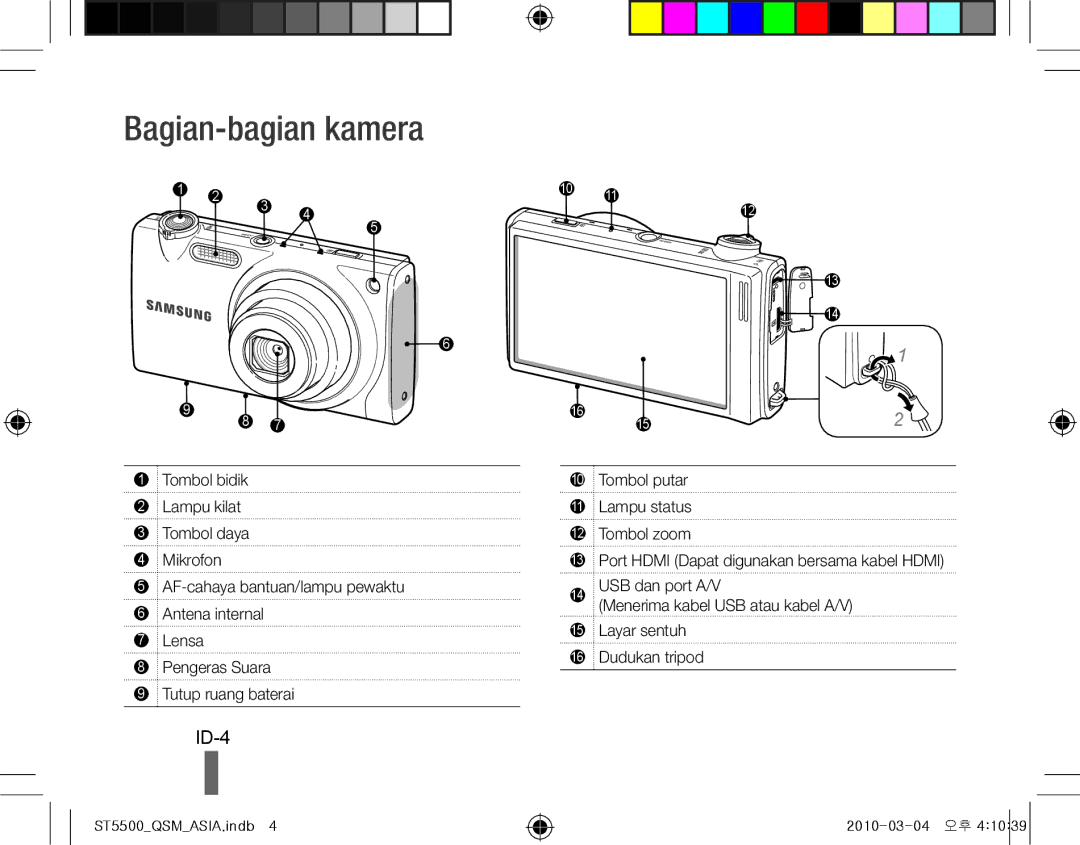 Samsung EC-ST5500BPOE1, EC-ST5500BPBE1, EC-ST5500BPOIT, EC-ST5500BPBIT, EC-ST5500BPAIT manual Bagian-bagian kamera, ID-4 