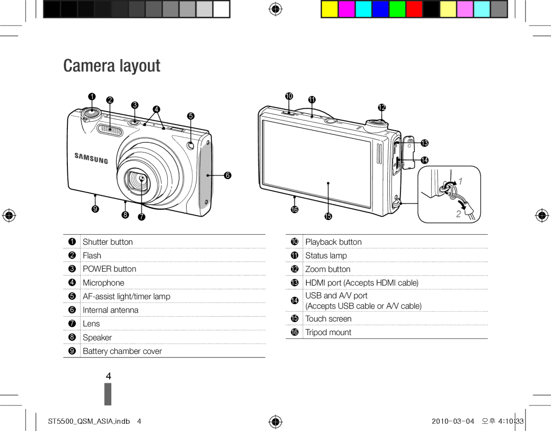 Samsung EC-ST5500BPBSA, EC-ST5500BPBE1, EC-ST5500BPOIT, EC-ST5500BPBIT, EC-ST5500BPAIT, EC-ST5500BPBIL manual Camera layout 