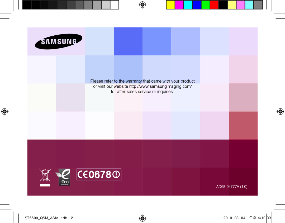 Samsung EC-ST5500BPAE3, EC-ST5500BPBE1, EC-ST5500BPOIT, EC-ST5500BPBIT, EC-ST5500BPAIT, EC-ST5500BPBSA manual AD68-04777A 