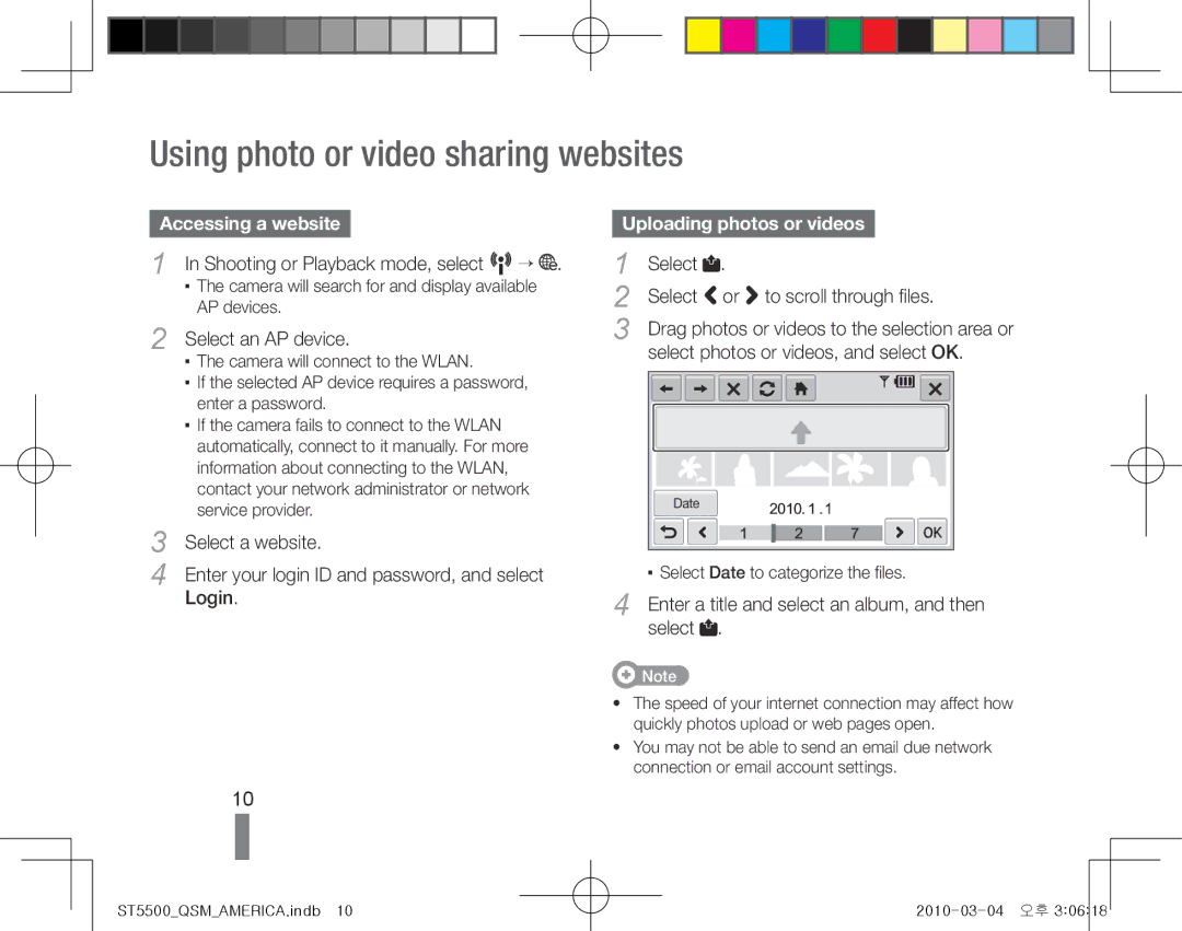 Samsung EC-ST5500BPBE3 manual Using photo or video sharing websites, Accessing a websiteUploading photos or videos 