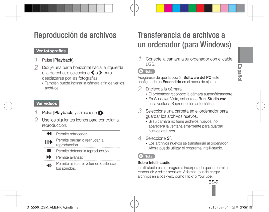 Samsung EC-ST5500BPOIL, EC-ST5500BPBE1, EC-ST5500BPOIT manual Reproducción de archivos, ES-9, Ver fotografías, Ver vídeos 