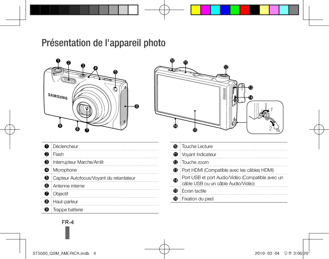 Samsung EC-ST5500BPBSA, EC-ST5500BPBE1, EC-ST5500BPOIT, EC-ST5500BPBIT, EC-ST5500BPAIT Présentation de lappareil photo, FR-4 