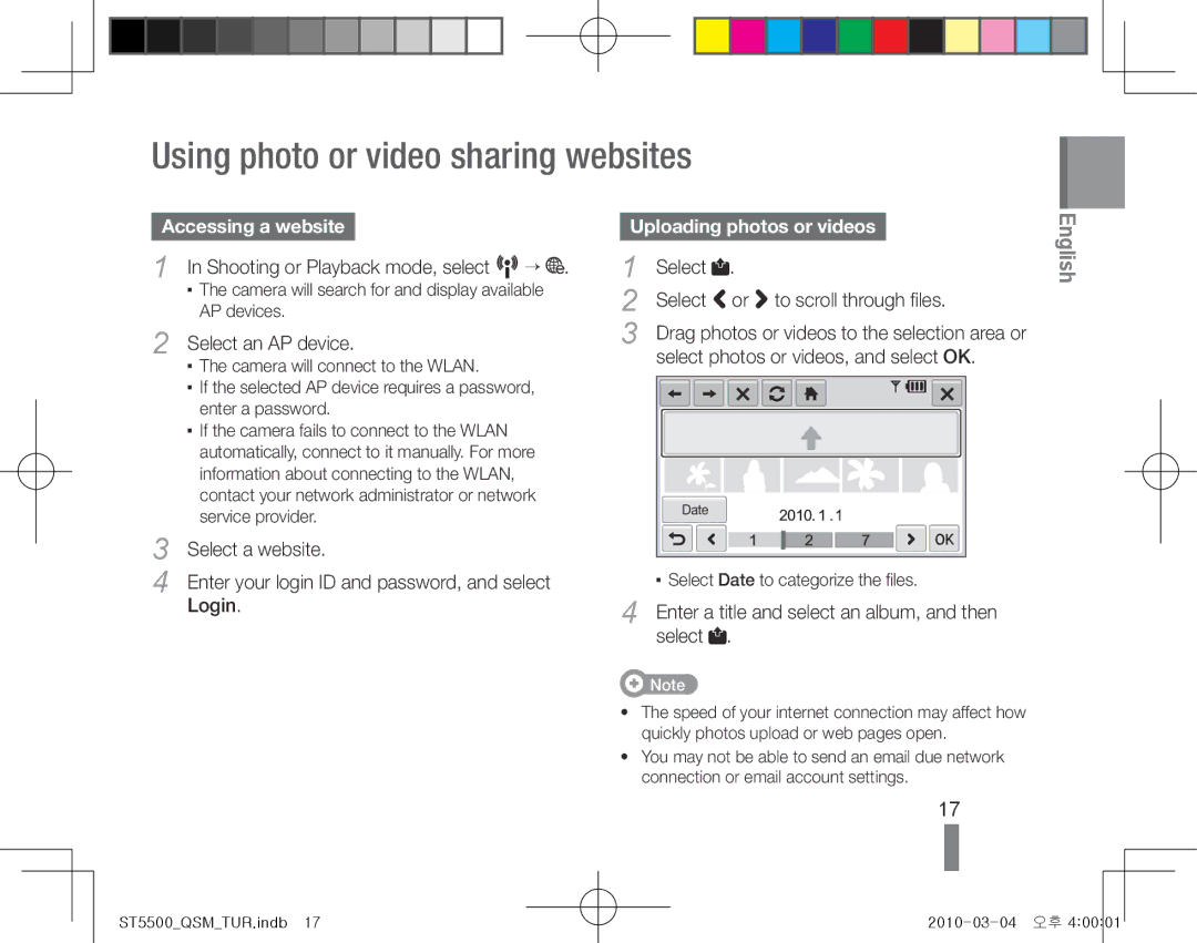 Samsung EC-ST5500BPAE1 manual Using photo or video sharing websites, Accessing a websiteUploading photos or videos 