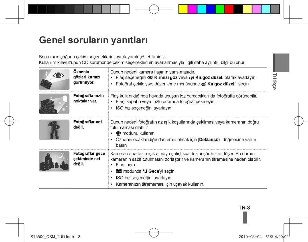 Samsung EC-ST5500BPOIT, EC-ST5500BPBE1, EC-ST5500BPBIT manual Genel soruların yanıtları, TR-3, Fotoğraflar net değil 