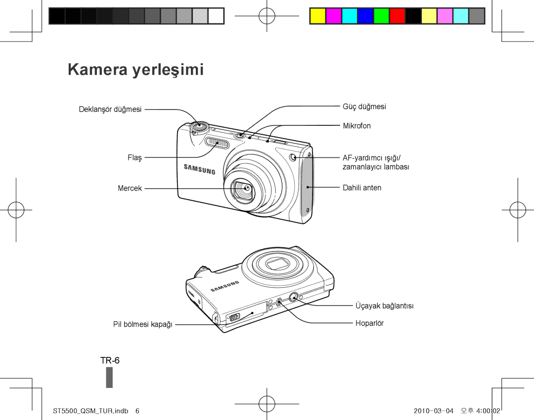 Samsung EC-ST5500BPBSA, EC-ST5500BPBE1, EC-ST5500BPOIT, EC-ST5500BPBIT, EC-ST5500BPAIT, EC-ST5500BPBIL Kamera yerleşimi, TR-6 