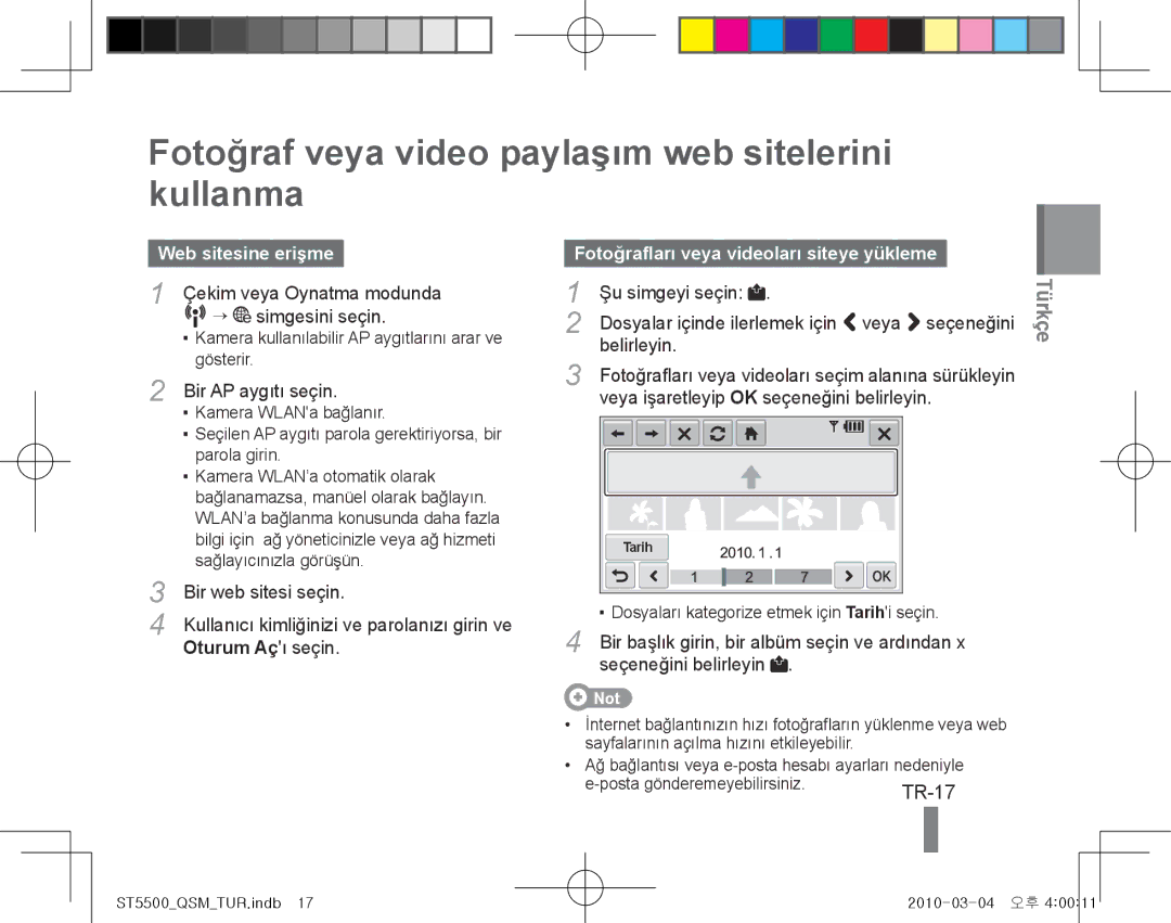 Samsung EC-ST5500BPBRU manual Fotoğraf veya video paylaşım web sitelerini kullanma, Web sitesine erişme, Oturum Açı seçin 