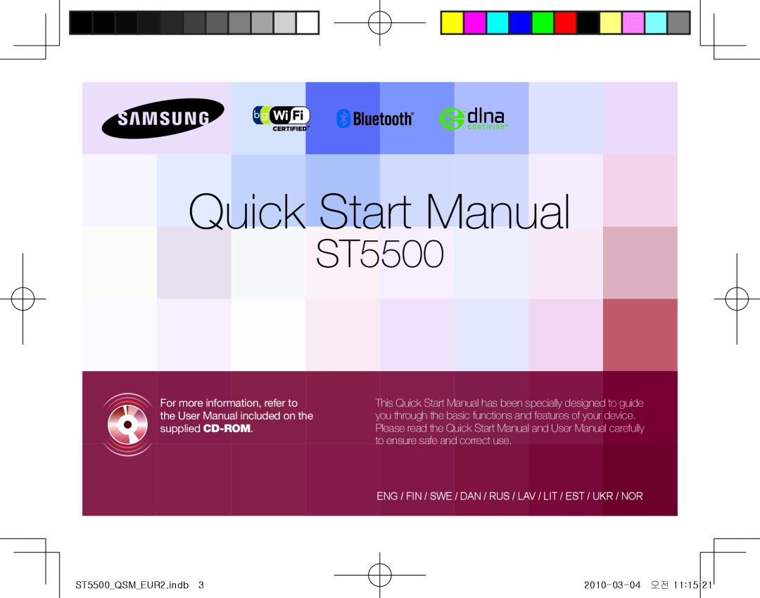 Samsung EC-ST5500BPOIT manual Quick Start Manual, Eng / Fin / Swe / Dan / Rus / Lav / Lit / Est / Ukr / Nor 