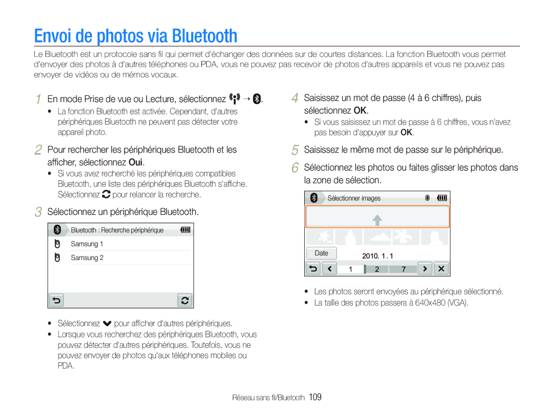 Samsung EC-ST5500BPBE1 manual Envoi de photos via Bluetooth, Sélectionnez un périphérique Bluetooth 